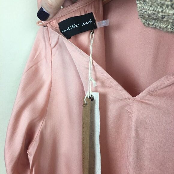 NWT Mustard Seed Silky/Satin Peach Blouse Size S - Picture 4 of 5